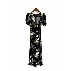 Reformation Lacey Floral Midi Dress Leg Slit Isabella Black Size 0